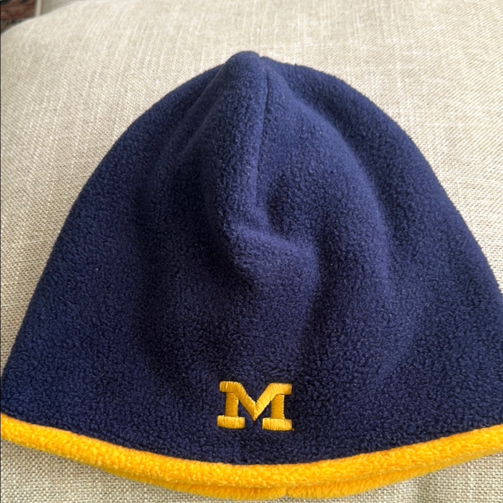 Blue Fleece Beanie with Yellow 'M' Emblem